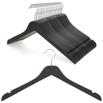Black Wooden Hangers 30 Pack, 0.28-inch Thick Slim Wood Clothes Hanger with Flat Design and Smooth Notches