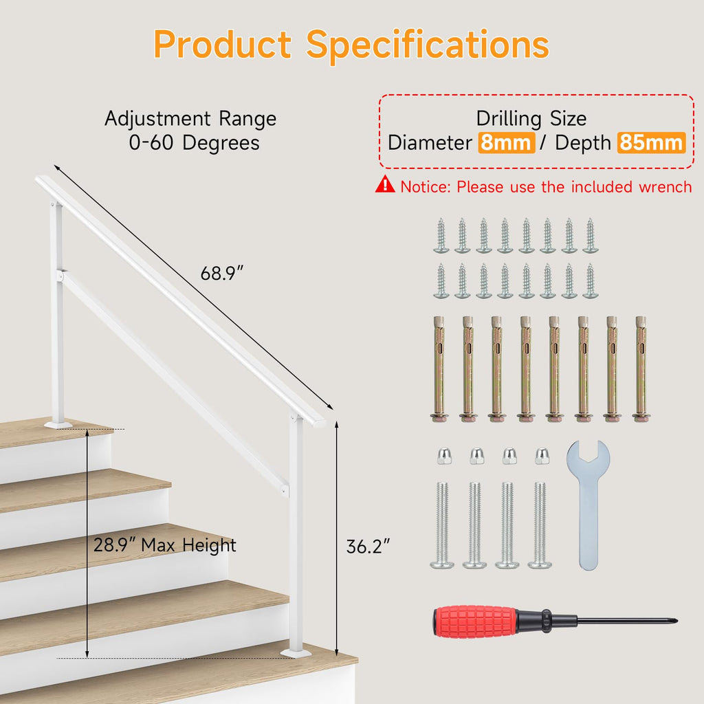 Hand Rails for Outdoor Steps 2-5 Steps Wrought Iron Handrails