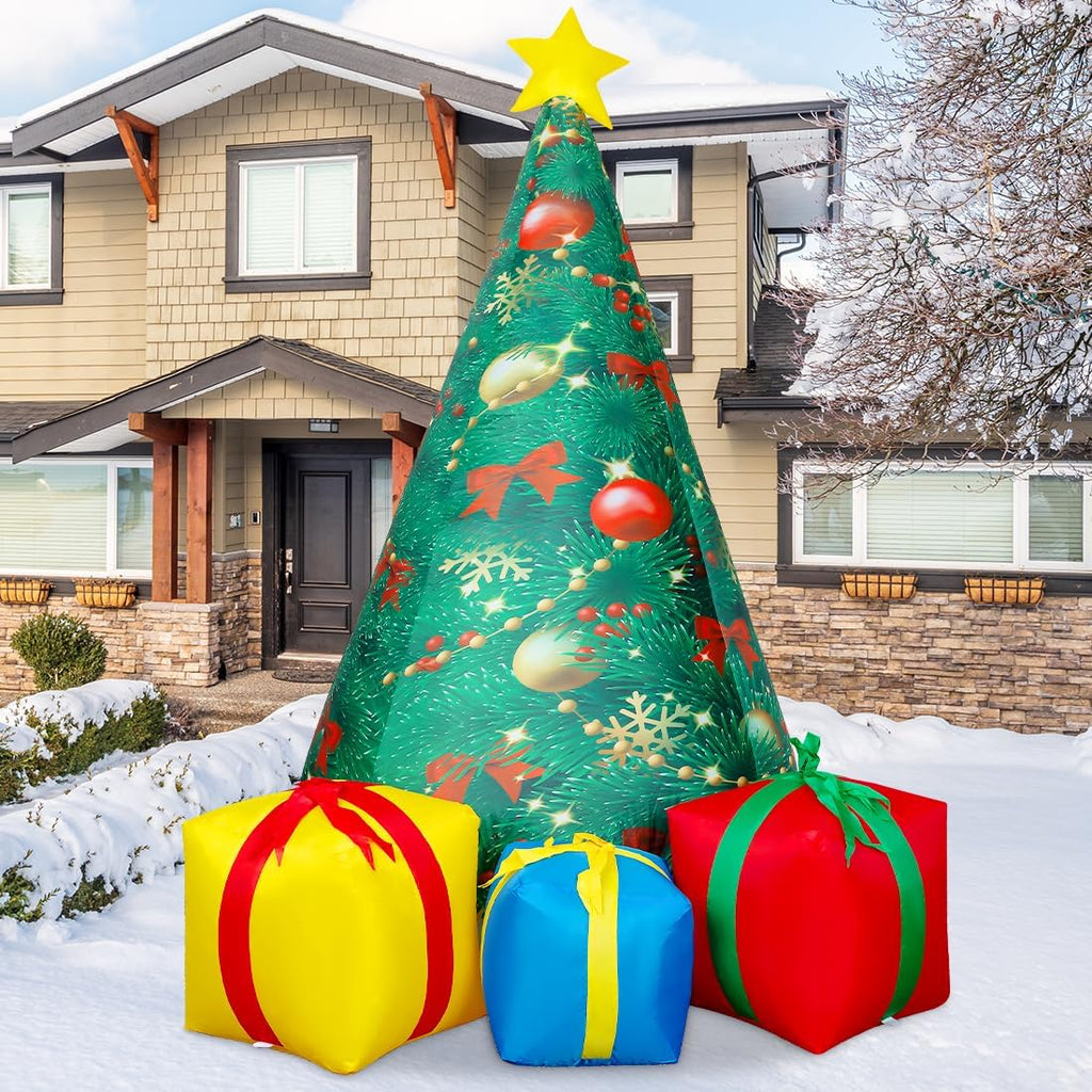 7 FT Christmas Decorations Inflatables Tree Outdoor Blow Up Yard Gift Box with Built-in LEDs for Indoor Party Garden