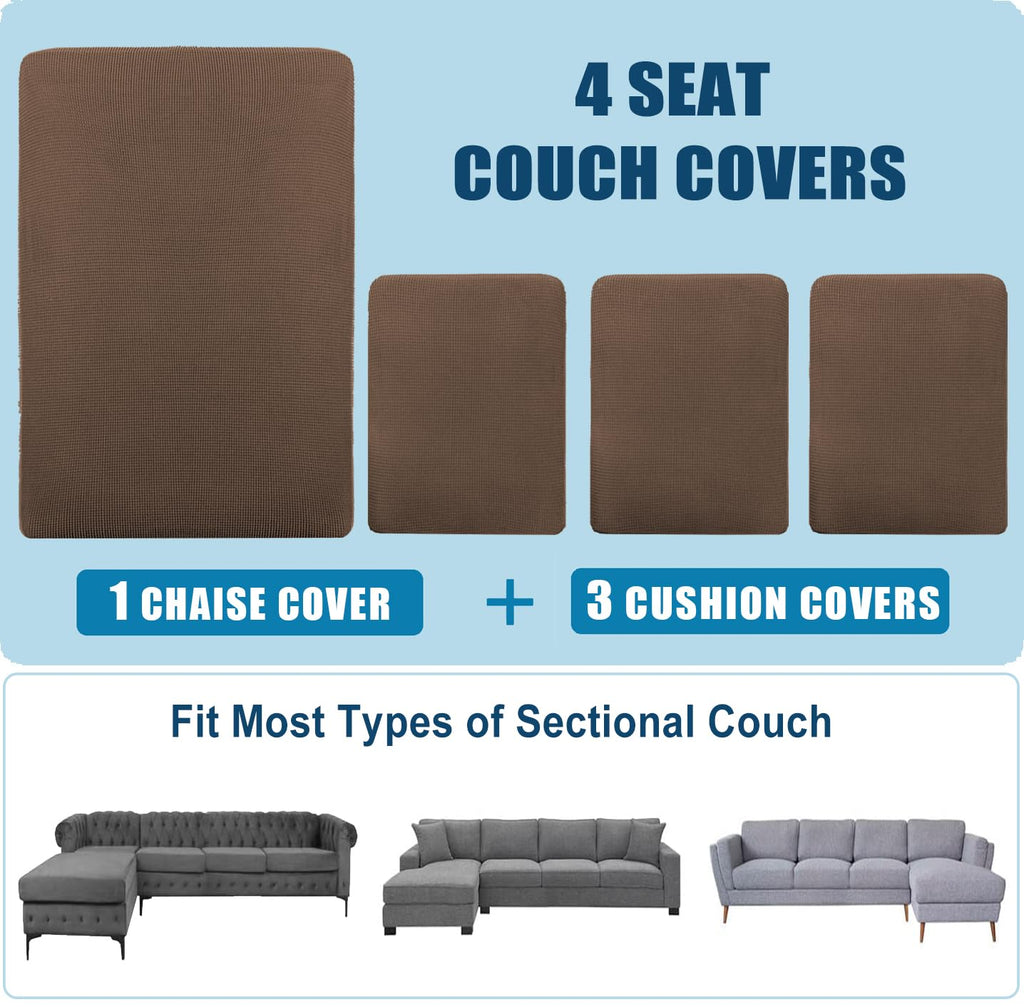 Water Repellent L Shaped Couch Covers 4 Pieces Sofa Seat Cushion Slipcovers, Stretch Separete Chaise Lounge Cover for