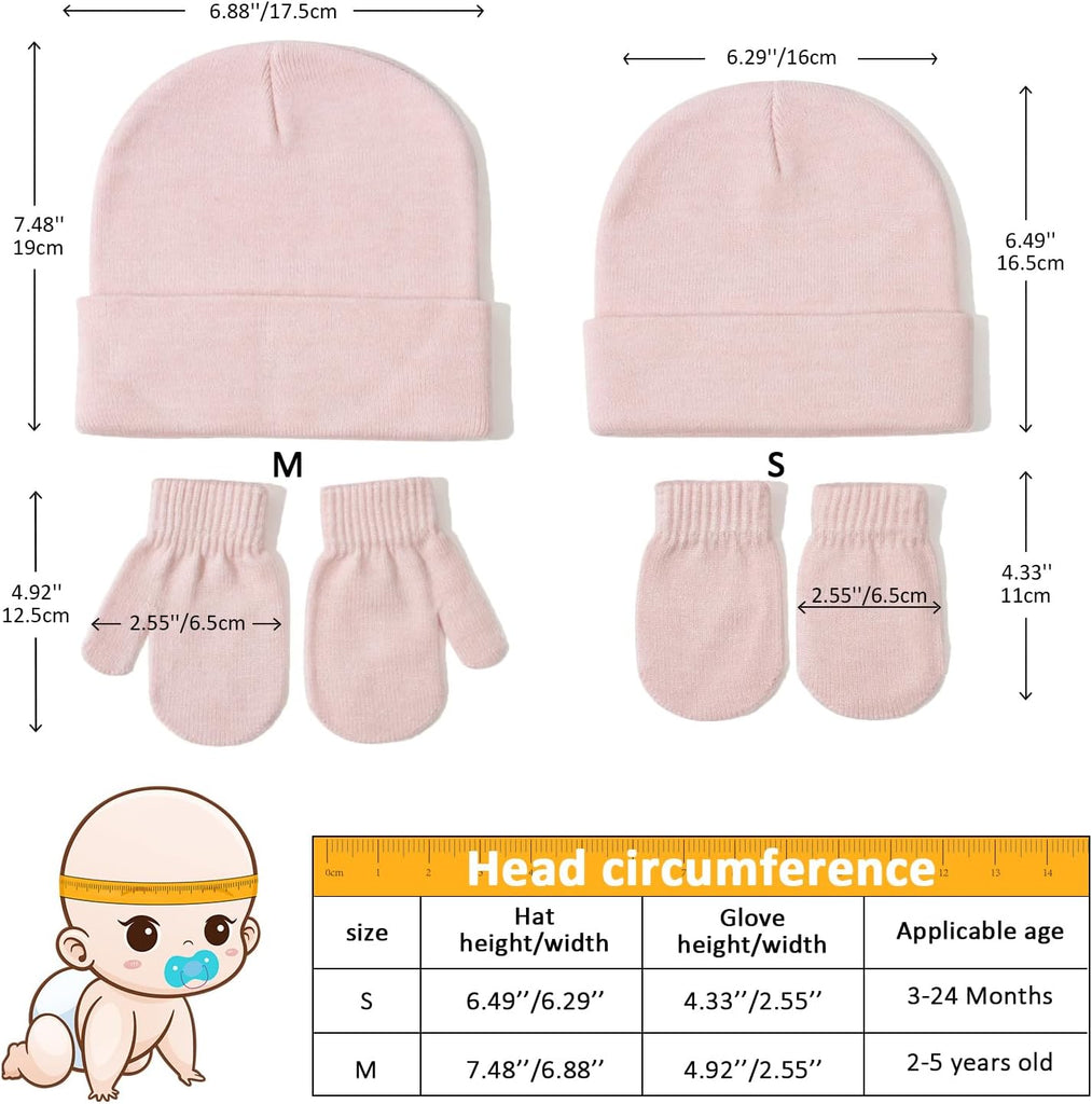 Baby Beanie Hat Gloves Set, Kids Winter Warm Knit Hat with glvoes,Toddler Soft Beanie for Little Boys Little Girls