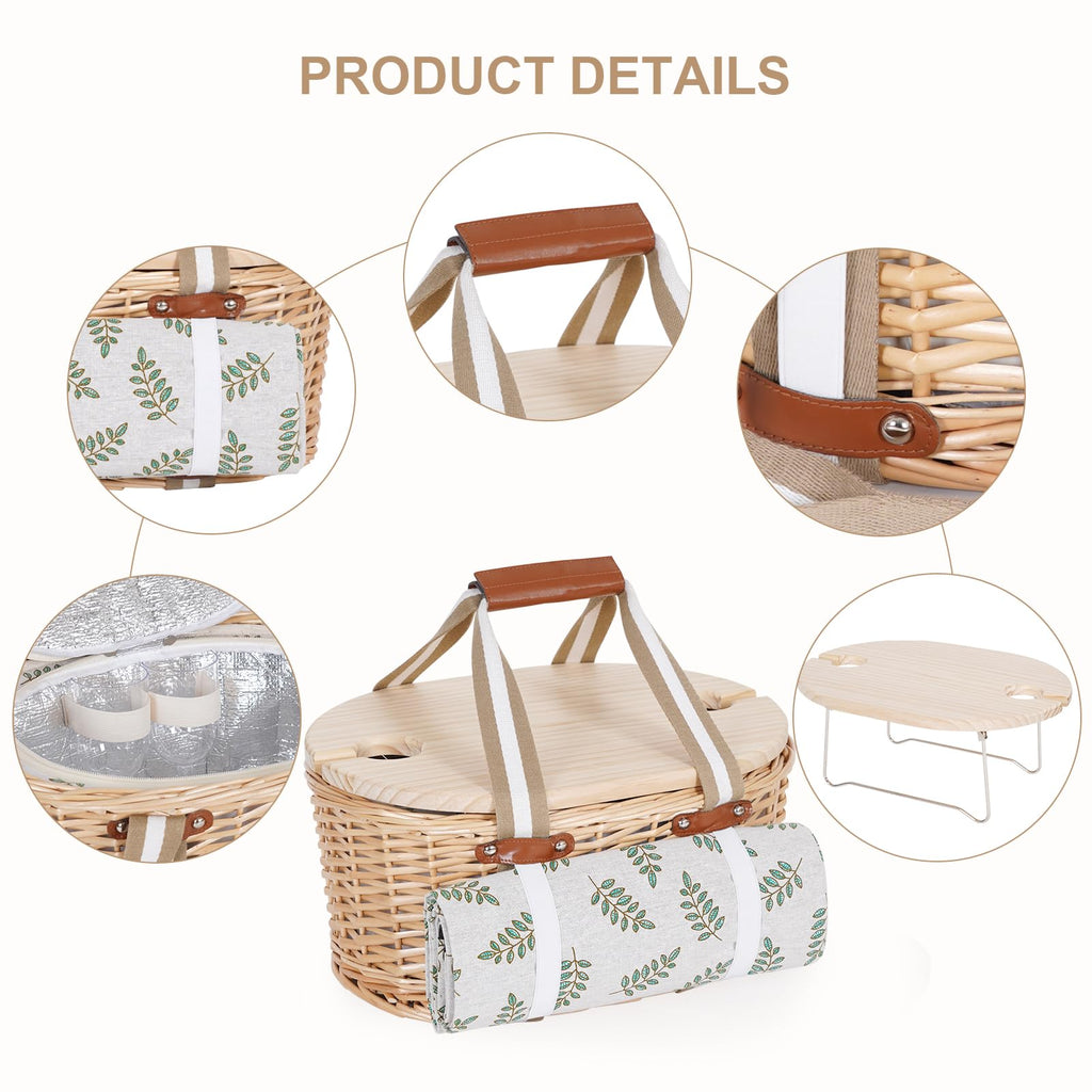 Picnic Basket Set for 2 - Wicker Insulated Picnic Basket