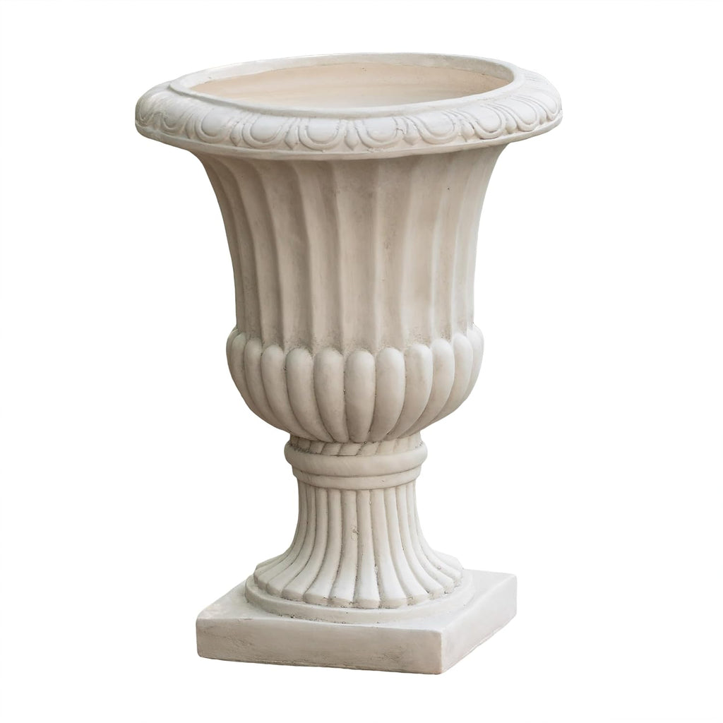 Large Urn Planter Outdoor 26.5" - Antique White Italian Garden Urn Flower Pot, Magnesium Oxide Pedestal Planters for