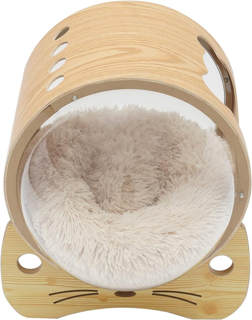 Wooden Cat Bed Capsule, Cat House Space Capsule with Cushion, Modern Pet Bed House Spaceship Space Capsule (23.6 *