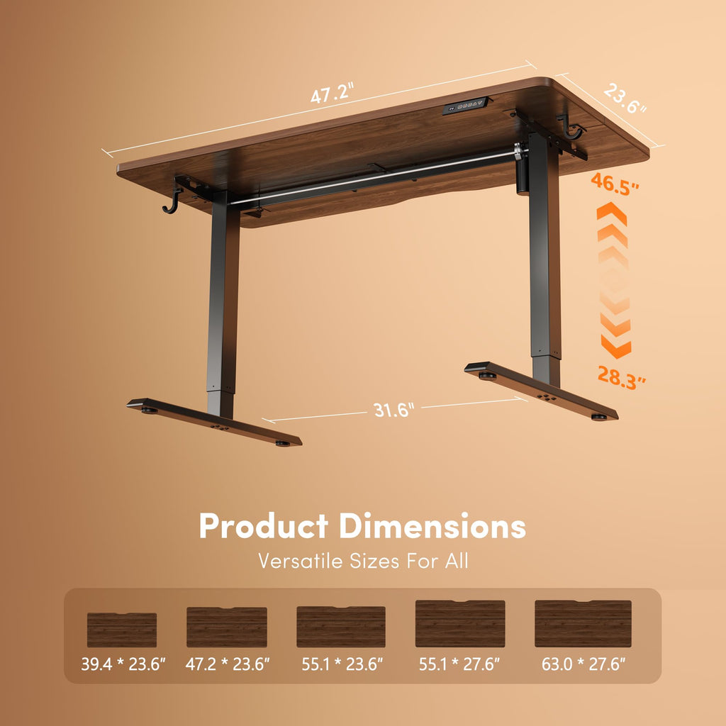 Standing Desk 48 × 24 Inch Electric Height Adjustable, Black Walnut