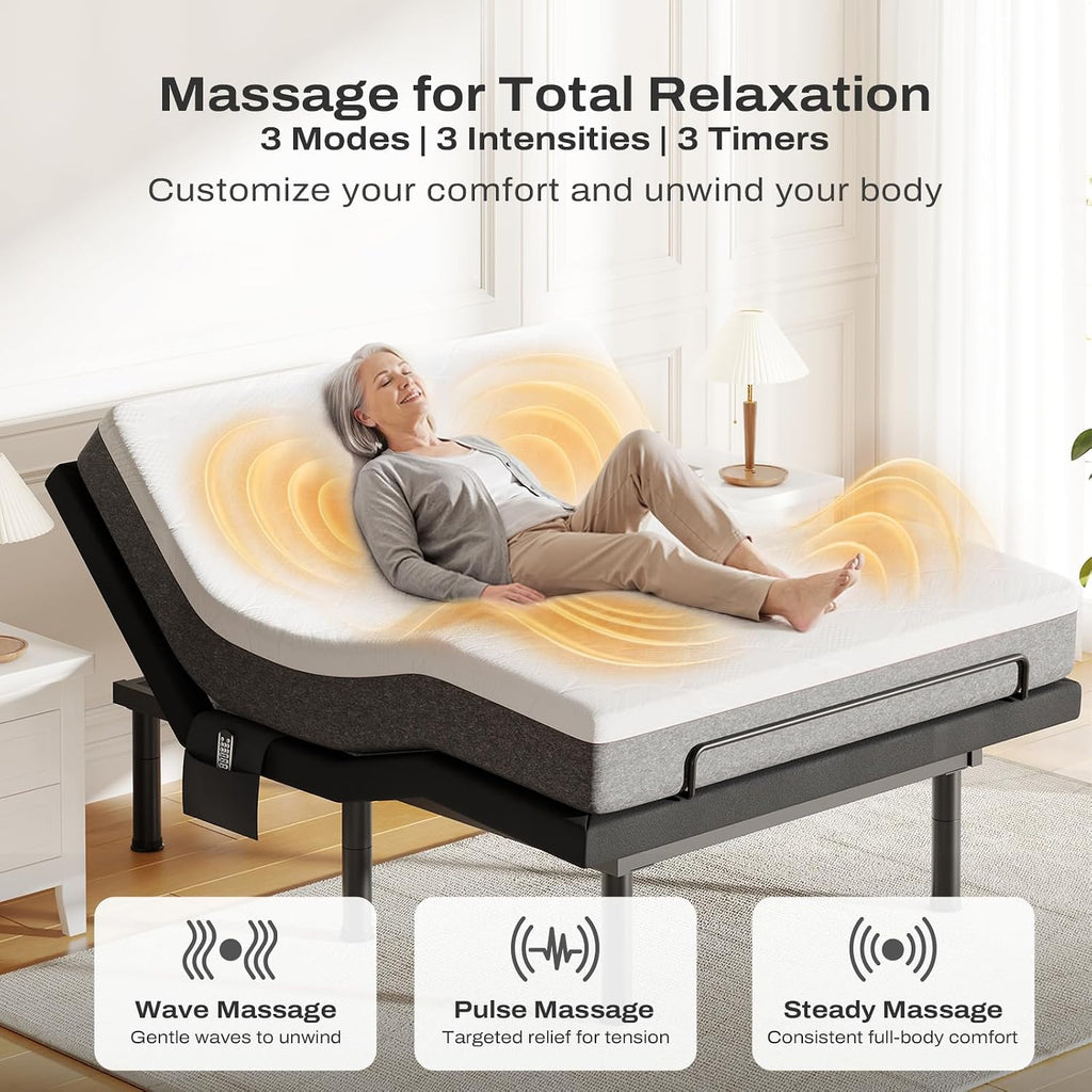 Twin XL Adjustable Bed Frame with Massage and Head & Foot Incline