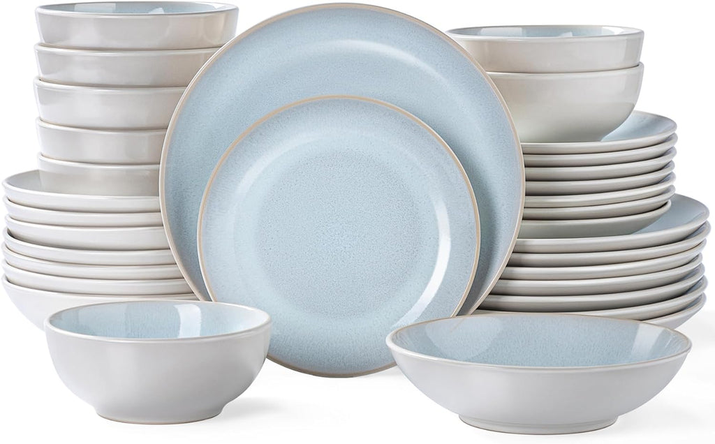 Plates and Bowls Sets for 8 - 32-Piece Stoneware Dinnerware Sets, Ceramic Dishware SetUse and Formal Dining