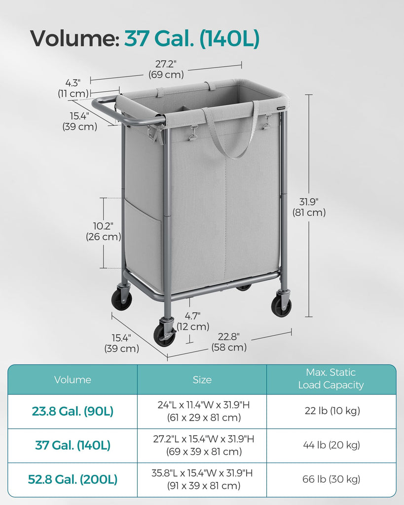 Laundry Basket with Wheels, 2-Section, 37.0 Gallons (140 L)