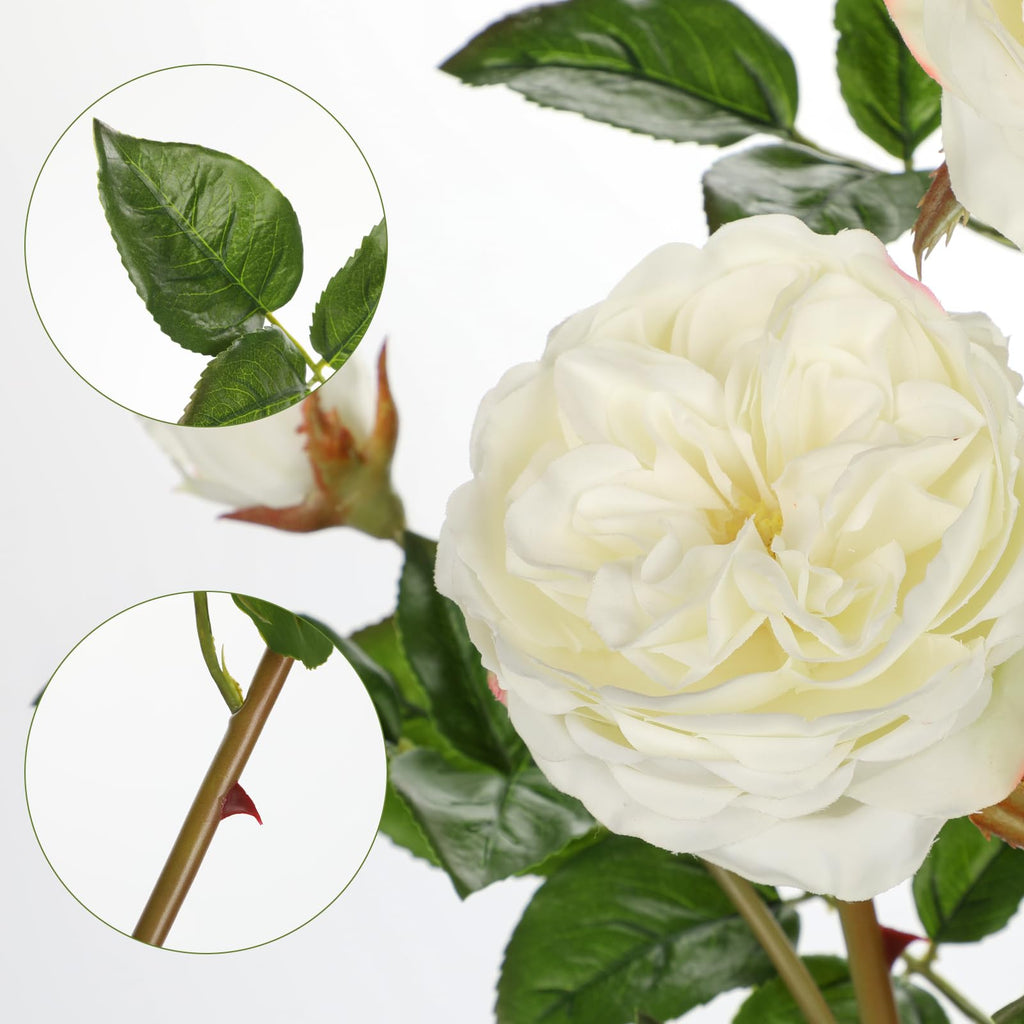 Real Touch Artificial Roses (Set of 3) - 23.6" Long Stem White Garden Roses - Lifelike Faux Silk Flowers for Wedding