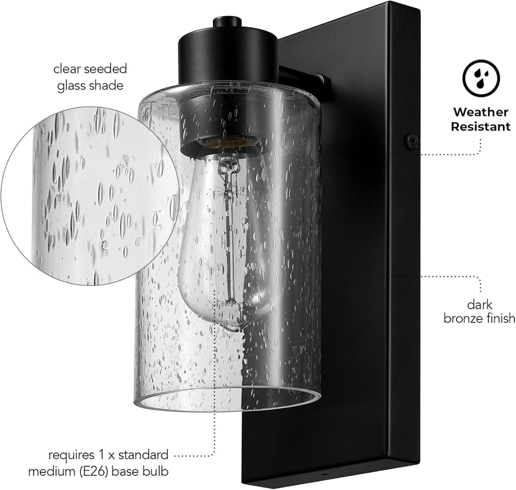 Electric 60000129 1-Light Outdoor Wall Sconce, Dark Bronze, Clear Seeded Glass A123-B0DH65H9VS