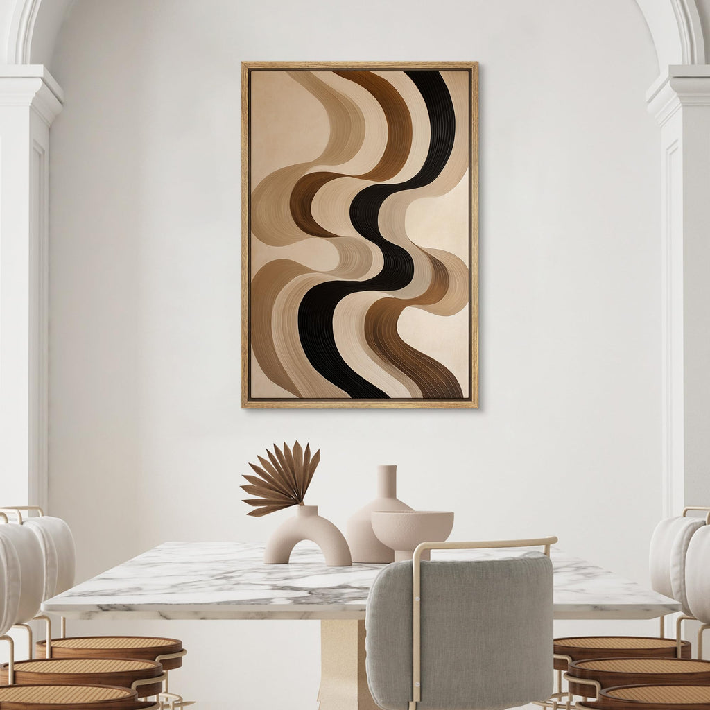 Framed Framed Canvas Wall Art Neutral Wave Abstract Textured Modern Multicolor - 24"x36" Natural