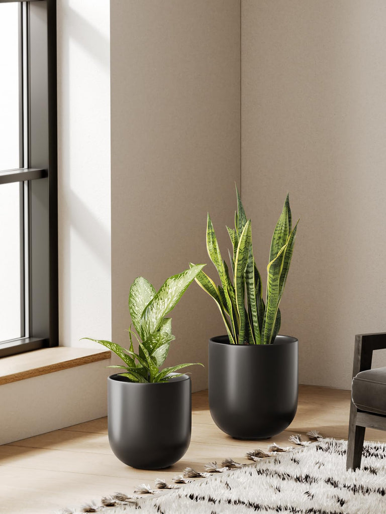 6, 8 & 10 Inch Ceramic Planter Set for Indoor Plants, Black