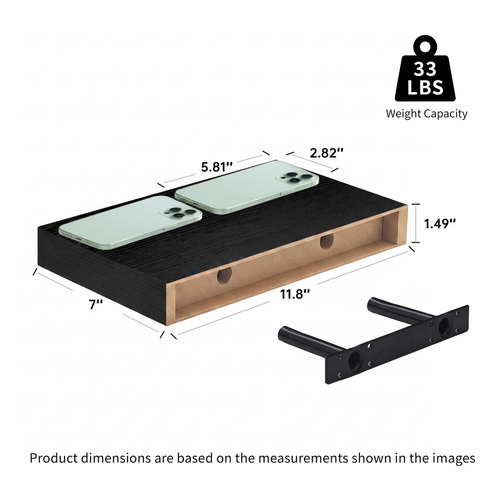 Black Wooden Floating Shelves Wall, 12 Inch Set of 4