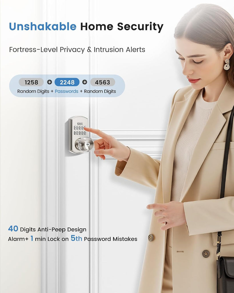 Smart Door Knob with Keypad Keyless Entry Electronic Lock Satin Nickel