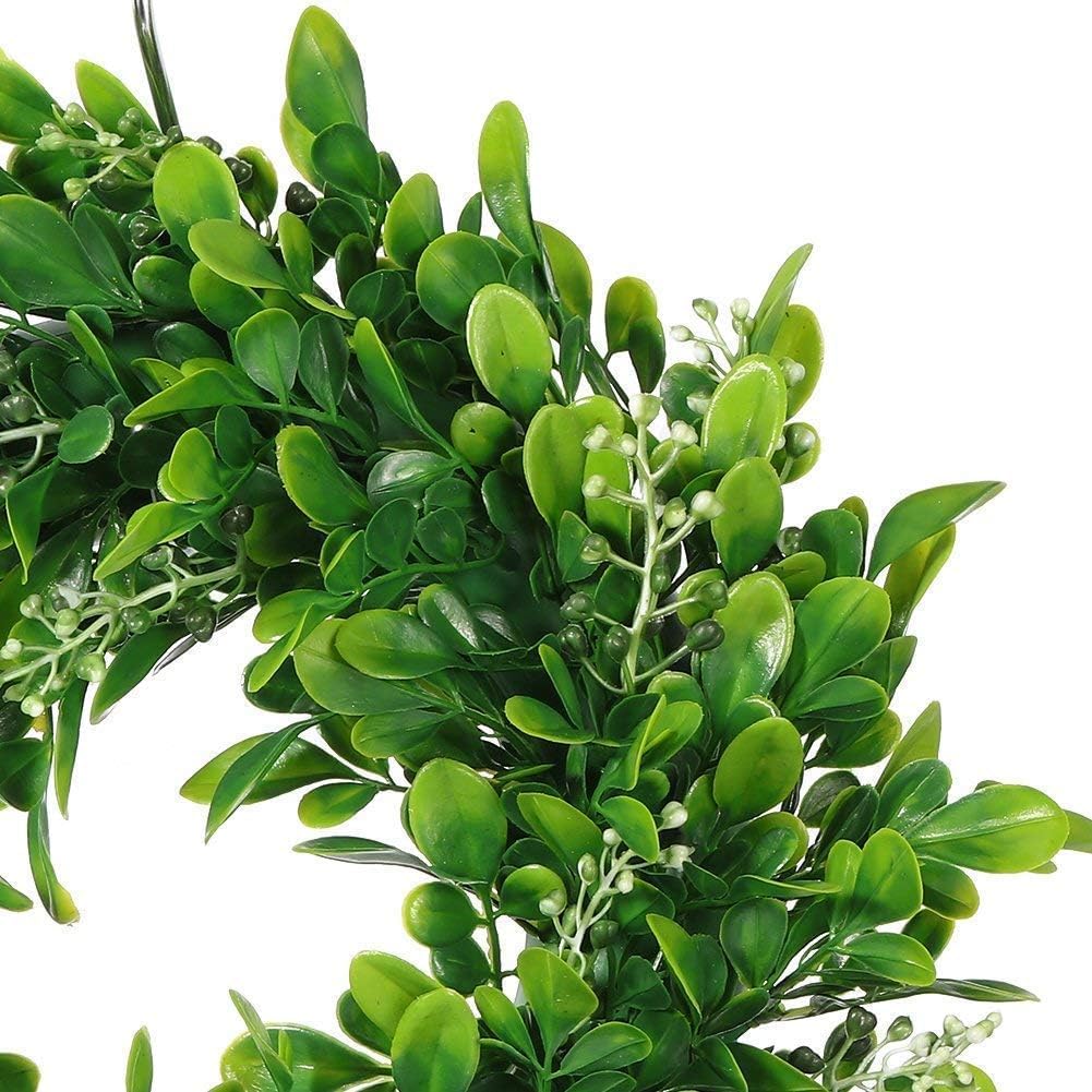 Boxwood Wreath with Artificial Wreath Green Leaves Door Wall Window Decoration,11Inch/PC - Set of 2