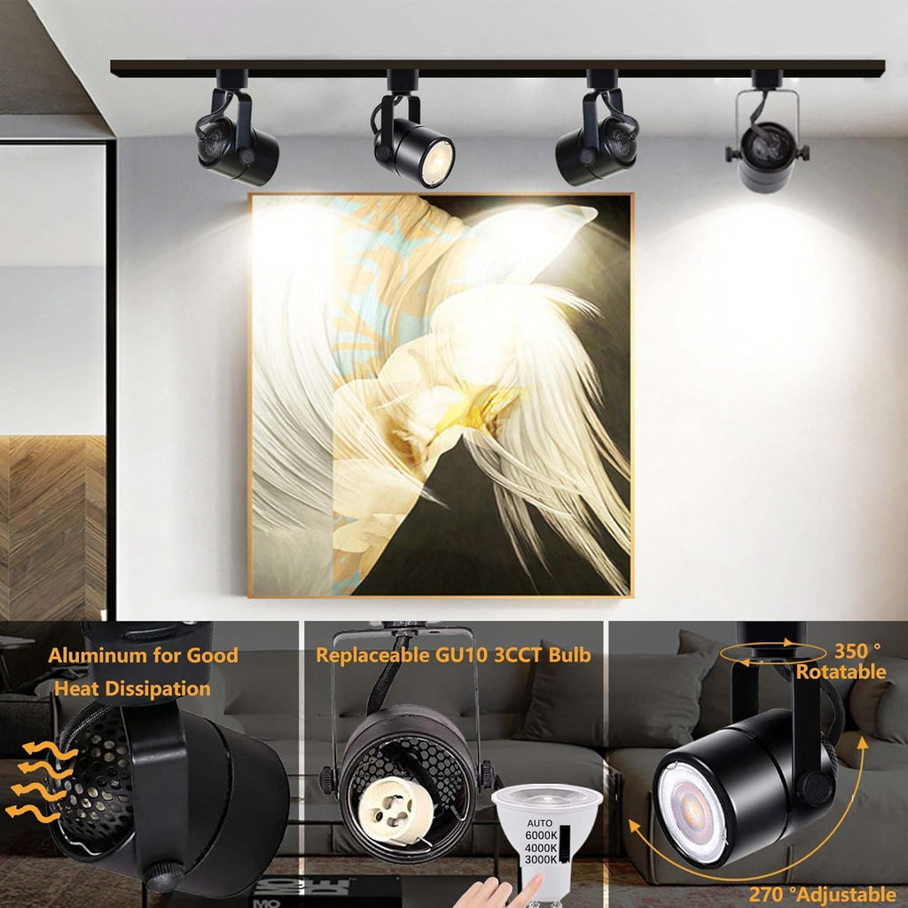 Plug in Track Lighting Kit with GU10 3CCT H‐Type Black 12 Heads