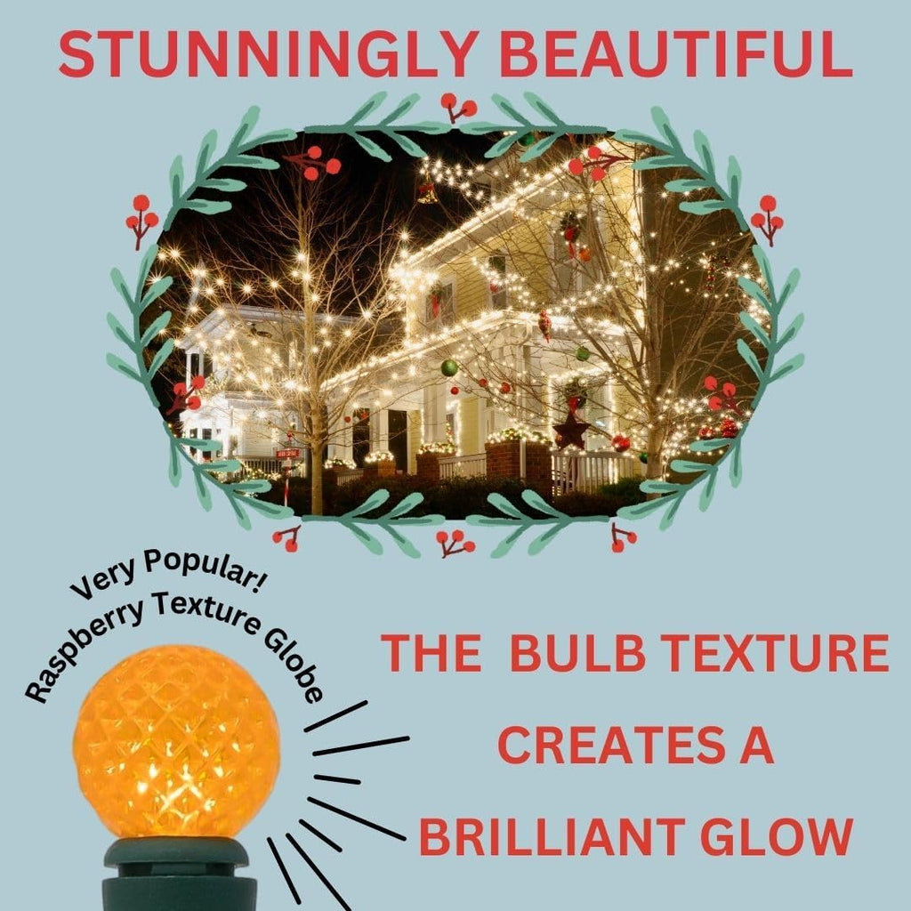 LED Christmas Tree Lights 60 Count, G12 Globe Indoor Outdoor String Lights, 20ft Green Wire Mini Ball, UL Certified