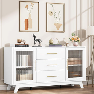 Buffet Cabinet, 36" Sideboard Buffet Storage Cabinet with Adjustable Shelves and Fluted Glass Door, Modern Coffee