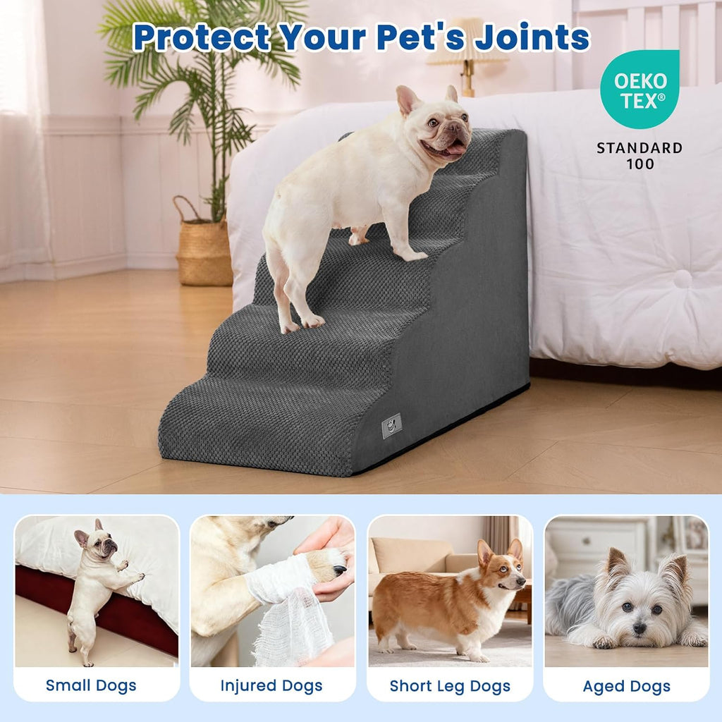 Dog Stairs for High Beds 22.4" H, 5-Step Pet Ramp for Small & Medium Dogs