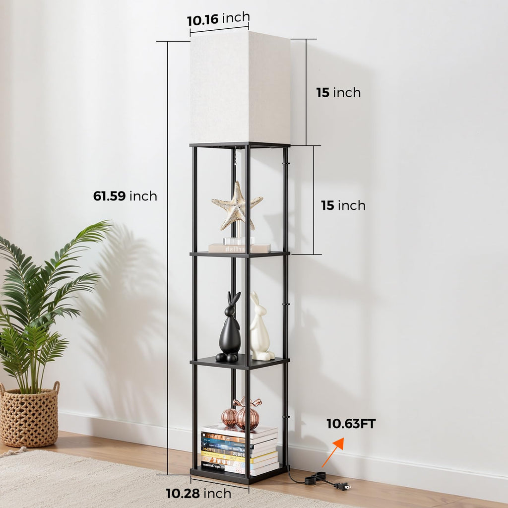 2-Pack Floor Lamp with Shelves, 3-Tier Square Bookshelf Standing Lamp