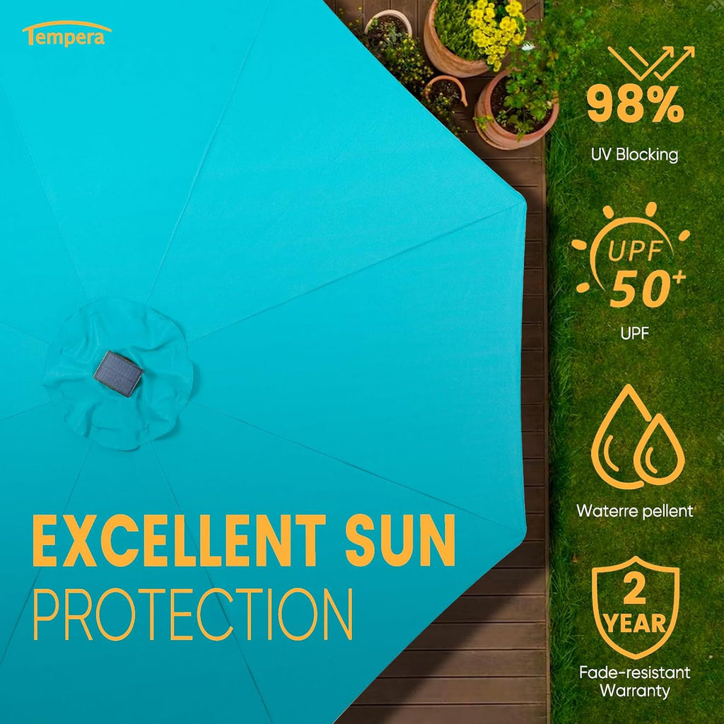 Solar Patio Umbrella 40 LED Lighted Outdoor Umbrella Table Market Umbrella with Push Button Tilt and Crank