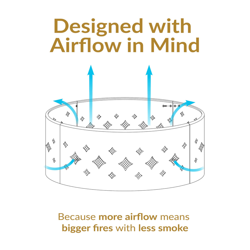 36-Inch Fire Pit Ring for Outside Wood Burning, Diamond Cutouts