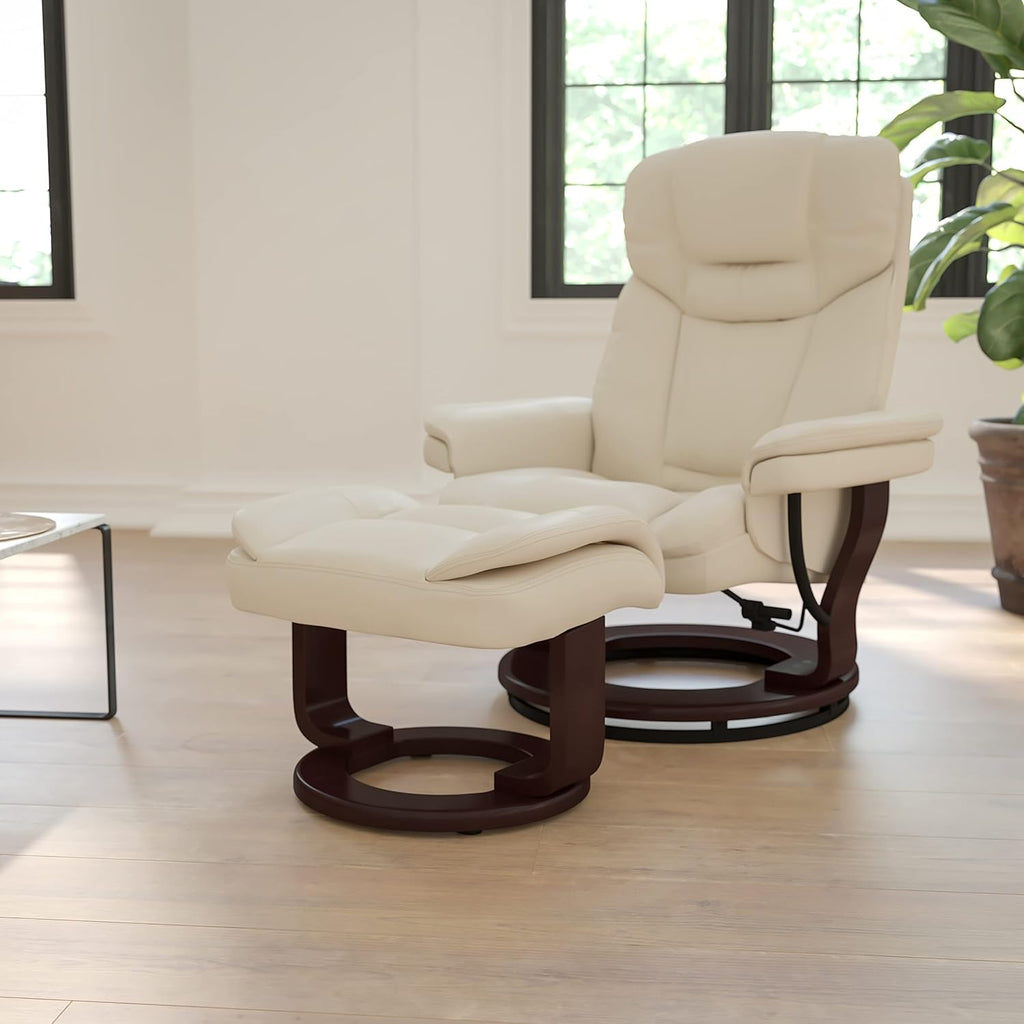 Modern Reclining Swivel Lounge Chair and Ottoman — Beige