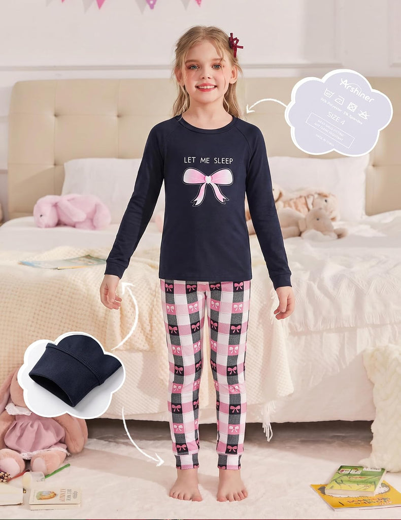 Girls Pajamas Long Sleeve Snug Fit Pjs Set Kids Cute Sleepwear