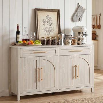 Mid-Century Modern Arched Sideboard, 55" Buffet Cabinet with Storage, 4-Door Accent Cabinet, Long Sideboard Buffet