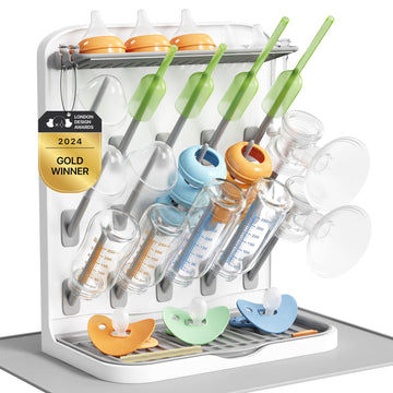 15-Hooks Baby Bottle Drying Rack with Drain Mat for Countertop
