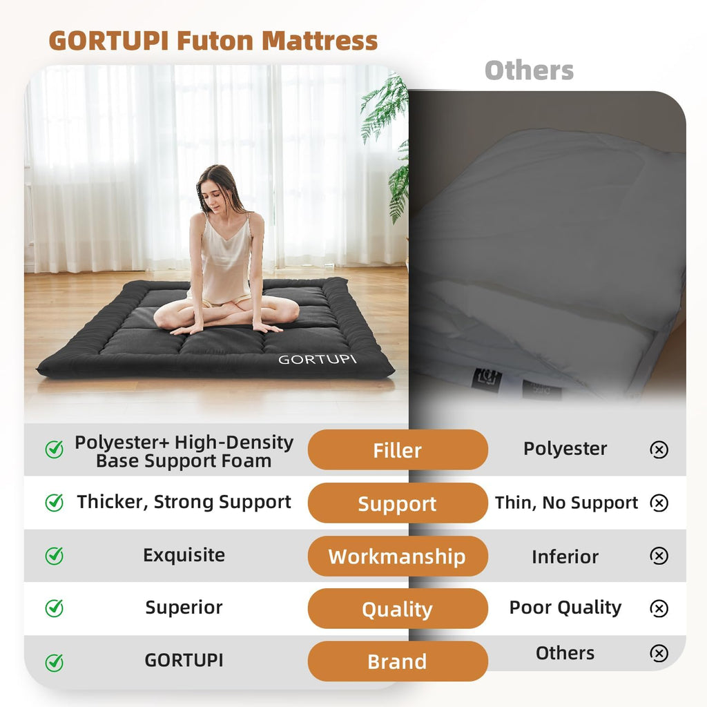Queen Size Japanese Floor Futon Foldable Futon Mattress for Floor Tatami Mattress Portable Rollaway Bed for Guest
