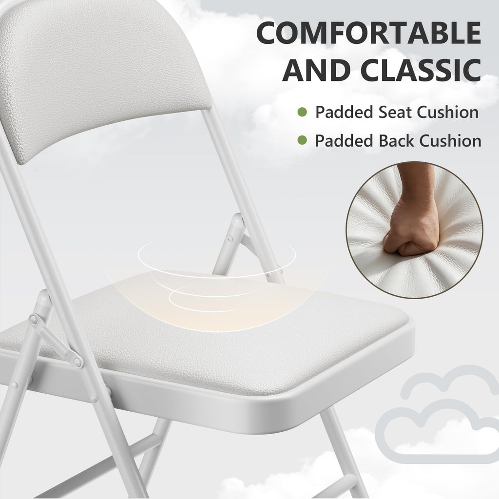 Padded Folding Chairs 4 Pack, PU Leather Folding Chairs for Outside and Indoor, Heavy Duty Portable Foldable Metal