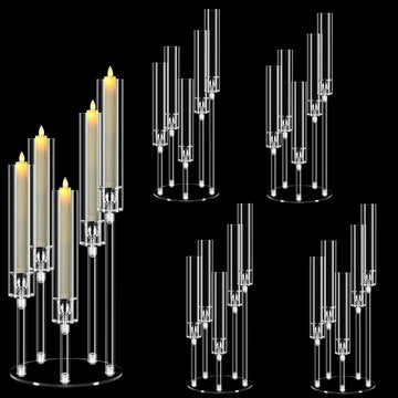 5 Arm Acrylic Candelabra Centerpieces for Tables,4 Sets Clear Candle Holder,Table Decorations,22.8" Tall Candlestick