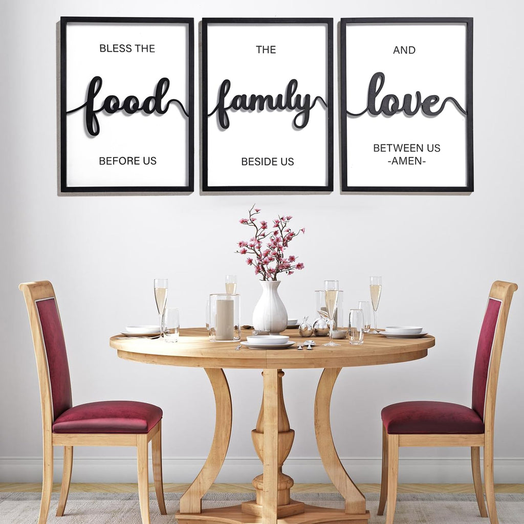 3D Wood Bless The Food Before Us Wall Decor, 36" x 16" Framed Kitchen Wall Art Wall Decor(Ready to Hang, 12x16