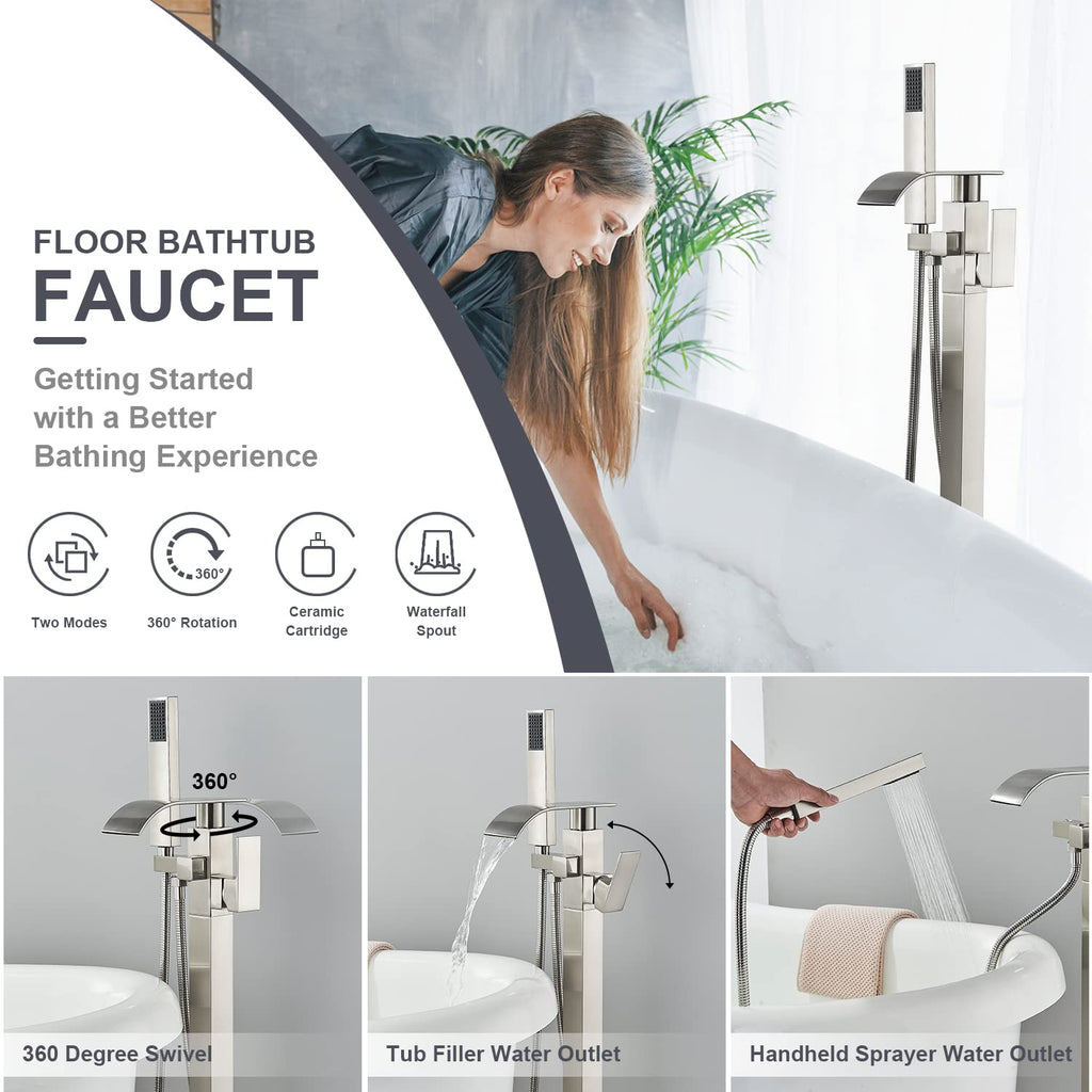 Bathroom Tub Filler Faucet Floor Mounted Bathtub Shower Faucet Waterfall Spout Free Standing Tub Mixer Tap with