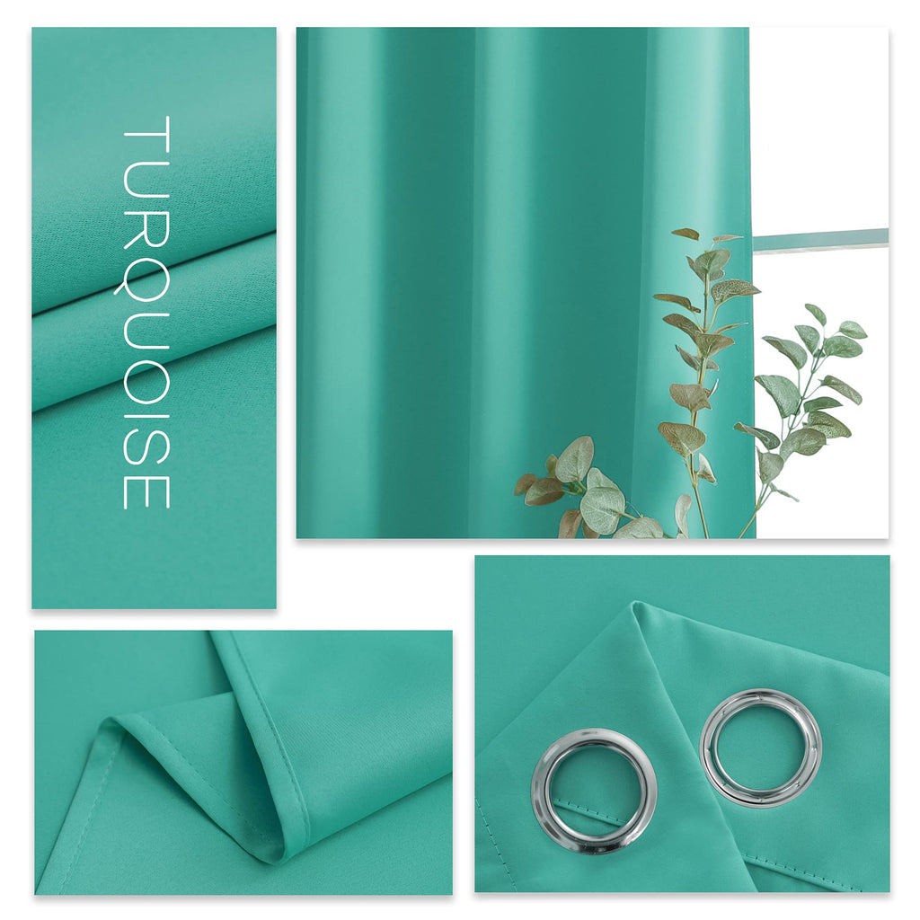 Turquoise Window Valance Curtains - Easy Care Home Decor Tier Curtains with Grommet Top for Basement, Kitchen (29W by