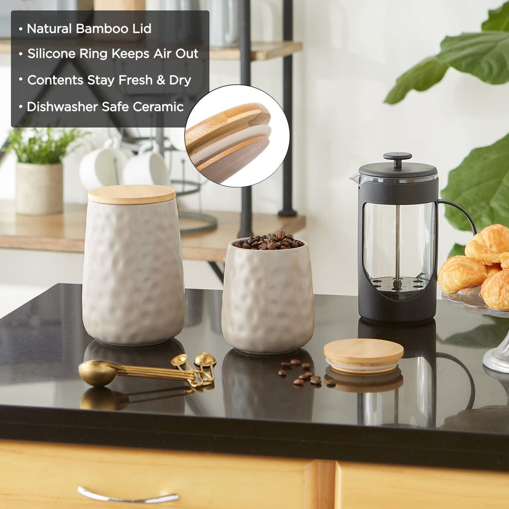 Kitchen Accessories Collection, Textured Matte Ceramic Canister Set, Sage, Dimple, 2 Piece