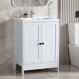 Bathroom Vanity with Ceramic Sink, 24 Inch White Bathroom Sink Cabinet Combo, Restroom Basin Cabinet with 2 Doors,Modern Lavatory Laundry Room Freestanding Organizer w/4-Tier-Hidden Storage A133-B0DYYTVNTN