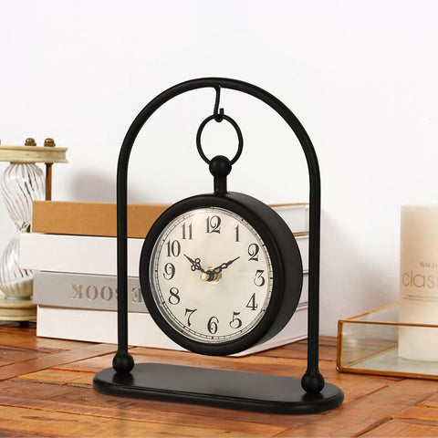 Vintage Metal Table Clock, Farmhouse Table Clock