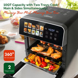 10QT Air Fryer Toaster Oven Combo with 10 Presets, Family Size Compact Oven for Roasting Whole Chicken/Double Cooking