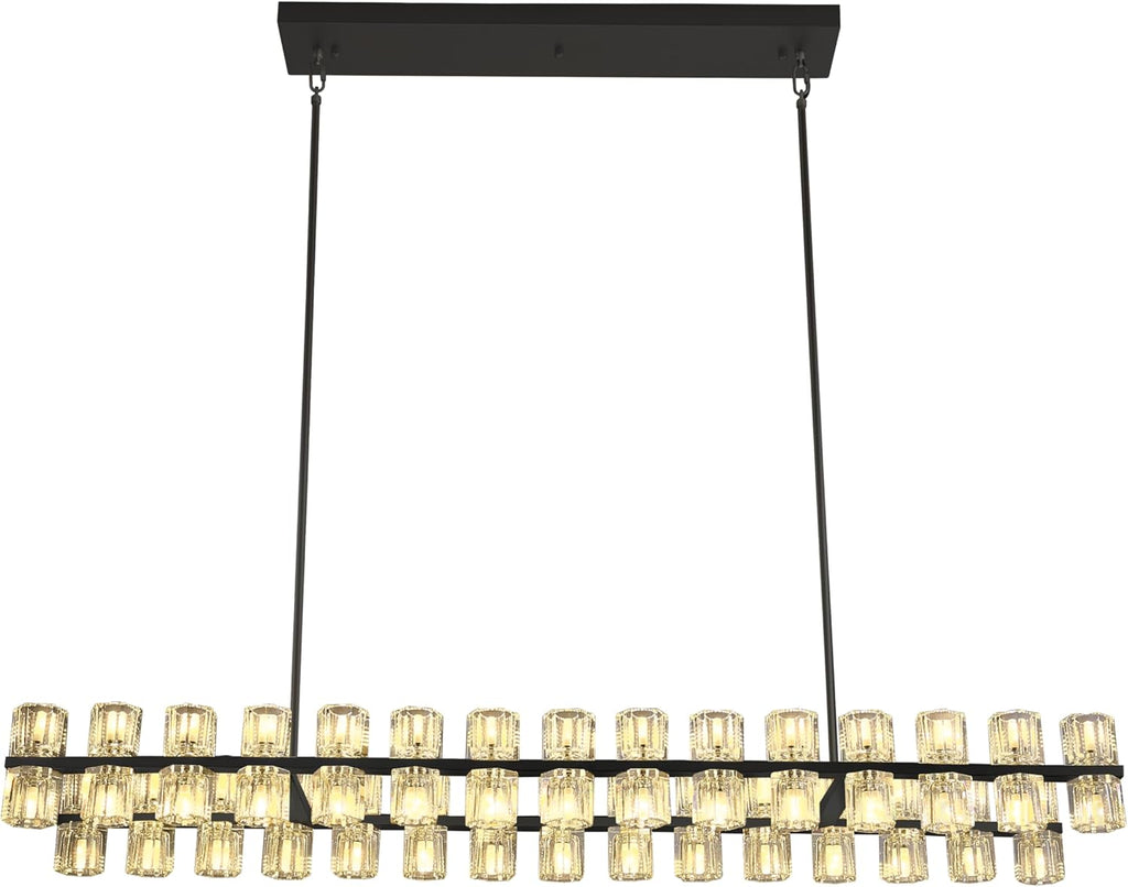 Black Rectangular Crystal Chandelier Light Fixture 53.4 in Dining Room Chandelier Over Table Modern Farmhouse Ceiling Pendant Hanging Light Fixture for Living Room, Kitchen Island (Bulb not Included) A117-B0DG2QNMQ6