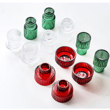 Christmas Candle Stick Holder Set Red Green Glass Taper Candle Holders for Tealight Candlestick Candle ChristmasTable
