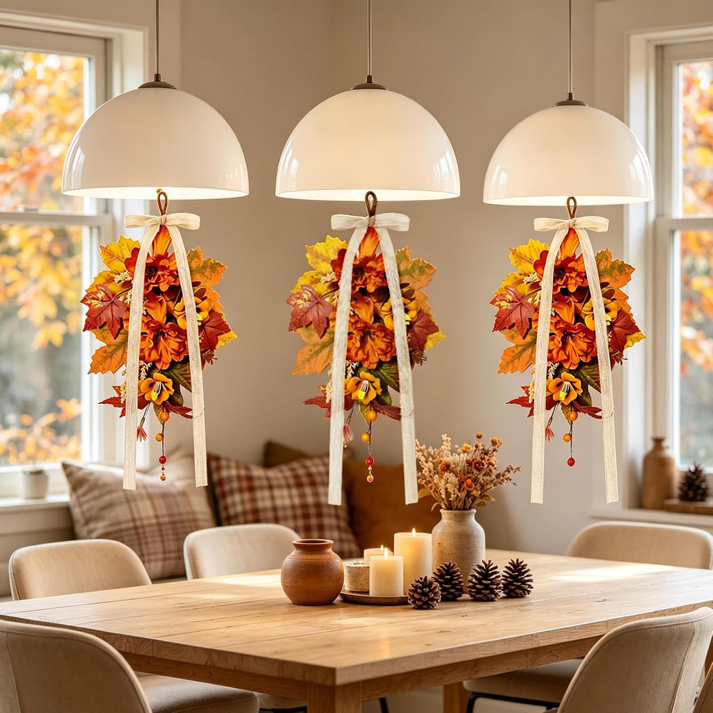 Fall Lantern Teardrop Swag with Bow 16" Mini Autumn Floral Swag with Peony Wheat Maple Leaves Thanksgiving - Set of 6