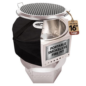 Portable Smokeless Firepit, Accessories Included: Grill, Base Stand, Carrying Case. Wood Pellet/Log Burning Outdoor
