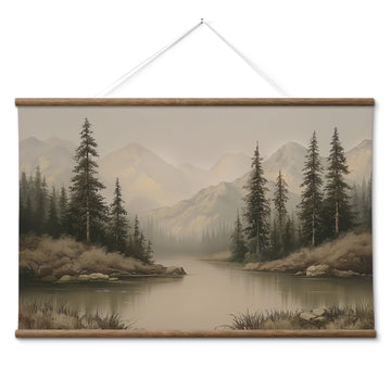 Extra Large Framed Wall Art, Mountain Lake Forest Print, 36x54In