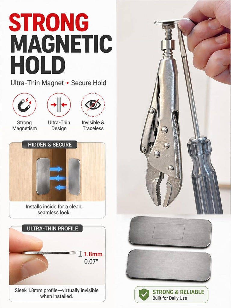 8 Pack Magnetic Cabinet Door Catch, Ultra Thin Cabinet Door Magnets with Strong Adhesive, Magnetic Cabinet Latch
