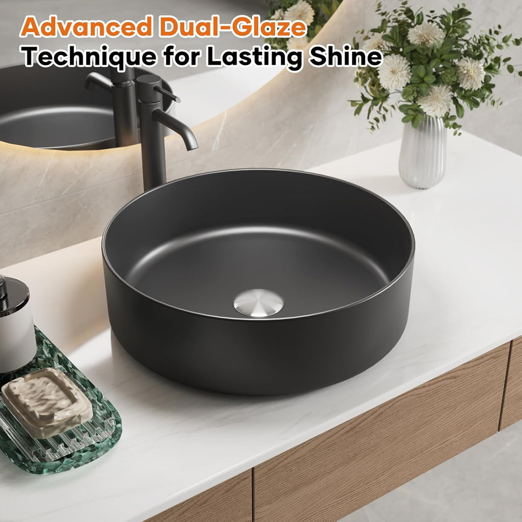 Vessel Sink 15.7" x 15.7" Round Bathroom Sinks Above Counter, Countertop Bathroom Vessel Sinks