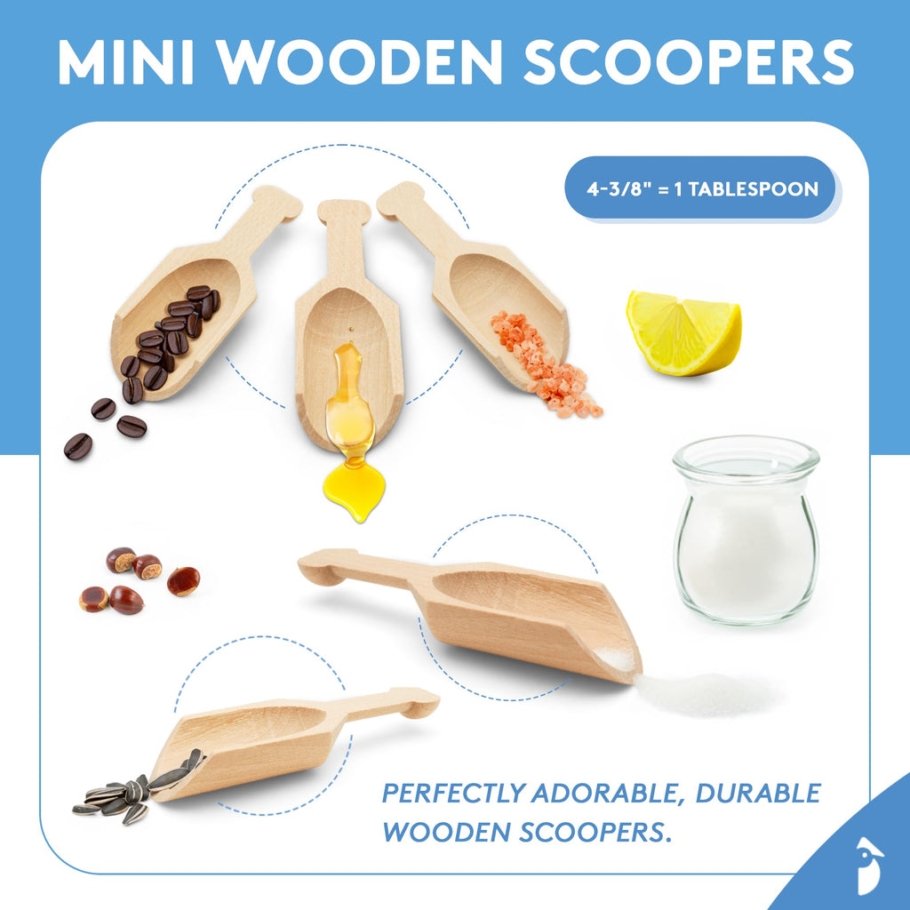 Small Wooden 1 Tablespoon Scoops for Food Canisters & Jars, Table Spoons Measuring Spoon, Wood Manuka Honey Bath