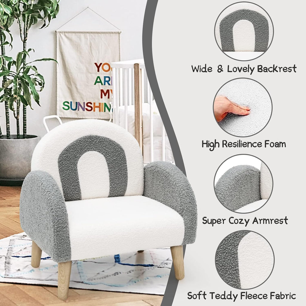 Kids Sofa, Toddler Armchair with Solid Wooden Frame Anti-Tipping Design Plush Fabric, Upholstered Children Chair