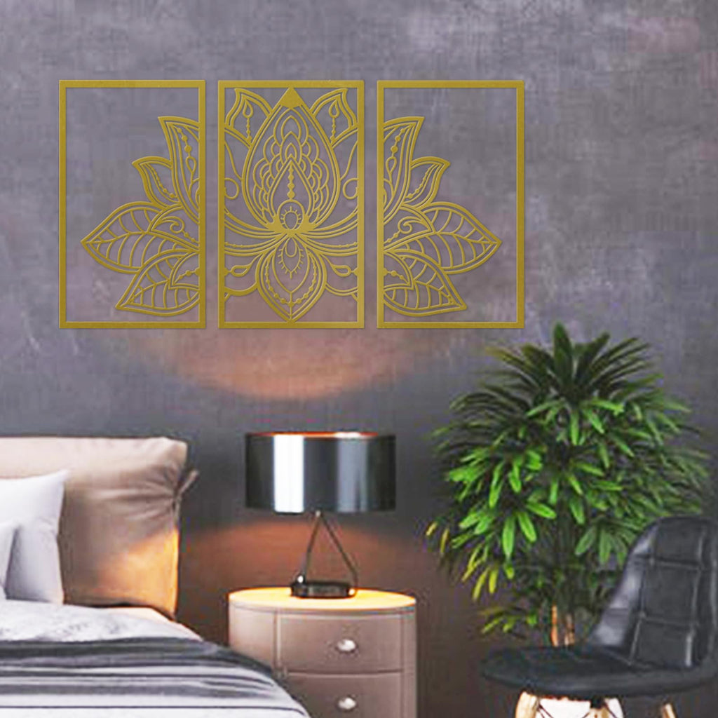 3Pcs Gold Lotus Mandala Metal Flower Wall Decor (32" x 17")